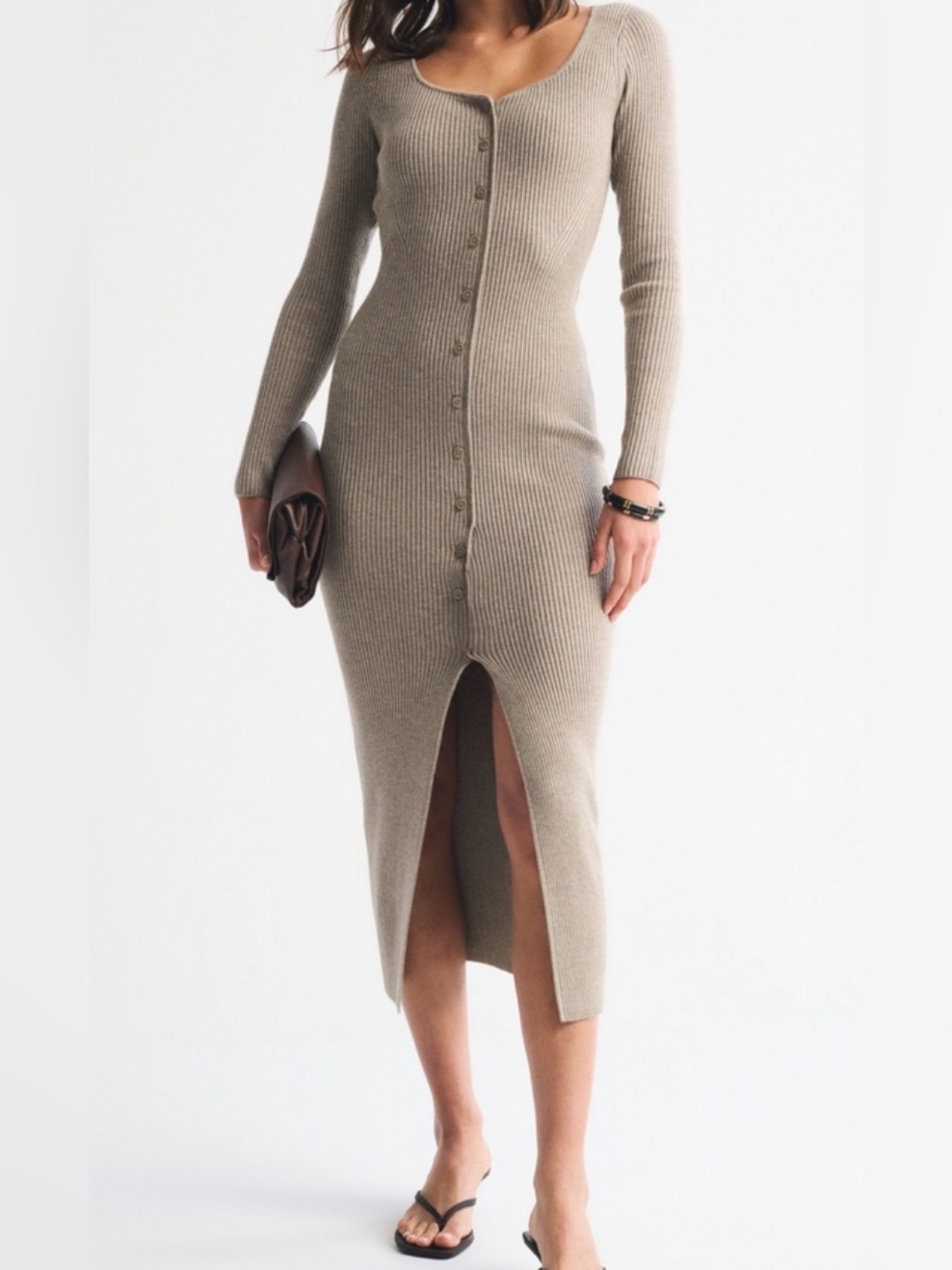 Abercrombie & Fitch Ribbed Button-Front Midi Dress